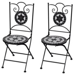 Berkfield Folding Bistro Chairs 2 Pcs Ceramic Black And White - thumbnail 1