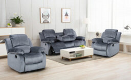 Grey Chenille Fabric 3 + 1 + 1 Seater Manual Recliner Sofa And Armchair Set Valencia - thumbnail 1
