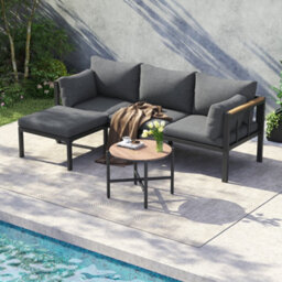 Matteo Contemporary Grey 3-Seater Steel Frame Garden Sofa Set With Coffee Table & Footstool - thumbnail 3