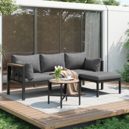 Matteo Contemporary Grey 3-Seater Steel Frame Garden Sofa Set With Coffee Table & Footstool - thumbnail 1
