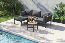 Matteo Contemporary Grey 3-Seater Steel Frame Garden Sofa Set With Coffee Table & Footstool - thumbnail 8