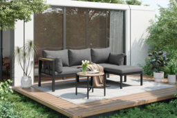 Matteo Contemporary Grey 3-Seater Steel Frame Garden Sofa Set With Coffee Table & Footstool - thumbnail 9