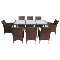 Berkfield 9 Piece Outdoor Dining Set With Cushions Poly Rattan Brown - thumbnail 3