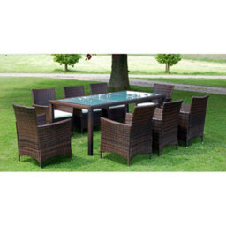 Berkfield 9 Piece Outdoor Dining Set With Cushions Poly Rattan Brown