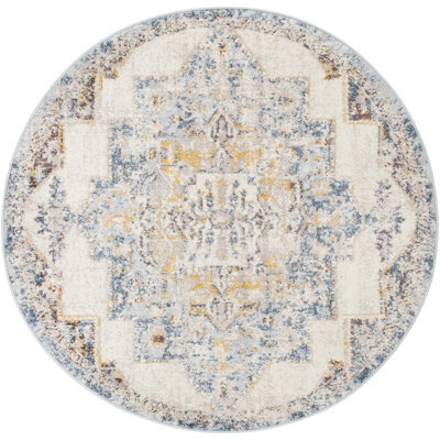 Livabliss Round Ankara-Vintage Blue Beige Traditional Boho Living Dining Bedroom Rug 200 X 200 Cm Easy Care, Non Shedding - image 1