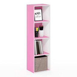 Furinno Pasir Book Shelf, 4-Tier Modern Bookshelf, Open Shelves Bookcase 9 X 12 X 42, For Living Room, Bedroom, Home Office, Pink