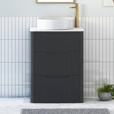Royal Bathrooms Avenza 600mm Matt Obsidian Black Floor Standing Countertop Bathroom Vanity Unit 3 Drawer With Art Round Basin - image 1