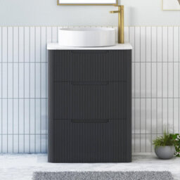 Royal Bathrooms Avenza 600mm Matt Obsidian Black Floor Standing Countertop Bathroom Vanity Unit 3 Drawer With Art Round Basin - thumbnail 1