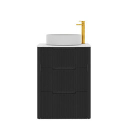 Royal Bathrooms Avenza 600mm Matt Obsidian Black Floor Standing Countertop Bathroom Vanity Unit 3 Drawer With Art Round Basin - thumbnail 6