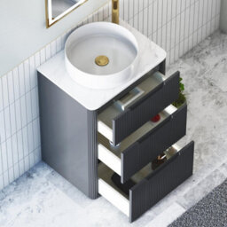 Royal Bathrooms Avenza 600mm Matt Obsidian Black Floor Standing Countertop Bathroom Vanity Unit 3 Drawer With Art Round Basin - thumbnail 5
