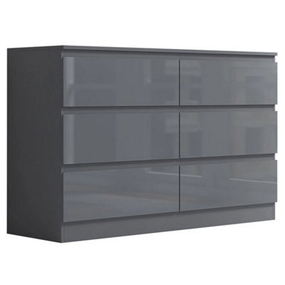 Grey Gloss Front Chest Of Drawers 6 Drawer Large & Deep Sideboard Matt Frame - image 1