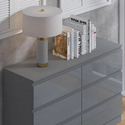 Grey Gloss Front Chest Of Drawers 6 Drawer Large & Deep Sideboard Matt Frame - thumbnail 5