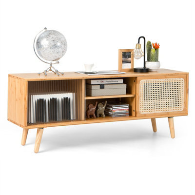 "Costway Mid Century Modern Tv Stand For Tvs Up To 55"" Bamboo Entertainment Center" - image 1