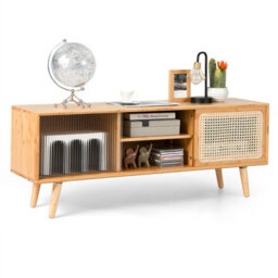 "Costway Mid Century Modern Tv Stand For Tvs Up To 55"" Bamboo Entertainment Center"