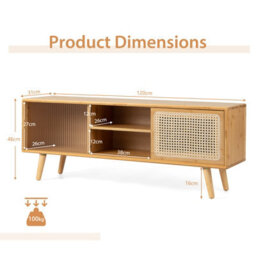 "Costway Mid Century Modern Tv Stand For Tvs Up To 55"" Bamboo Entertainment Center" - thumbnail 2