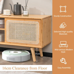 "Costway Mid Century Modern Tv Stand For Tvs Up To 55"" Bamboo Entertainment Center" - thumbnail 7