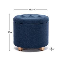 Hnnhome 45Cm Round Linen Padded Seat Ottoman Storage Stool Box, Footstool Pouffes Chair With Lids (Navy) - thumbnail 3