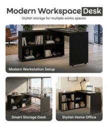 L Shaped Corner Desk, Computer Gaming Desk With Storage, 130X60X75Cm Computer Desk, Home Office Workstation Table, Computer Table - thumbnail 7