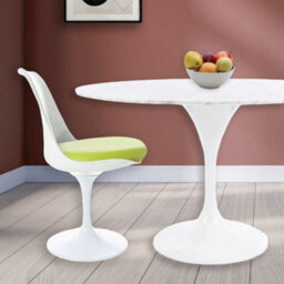 Fusion Living Tulip Set - Marble Large Circular Table And Six Chairs With Pu Cushion Green - thumbnail 2