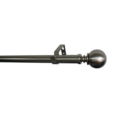 GoodHome Athens Satin Grey Nickel Effect Extendable Ball Single Curtain Pole Set, (L)1200mm-2100mm (Dia)28mm - image 1