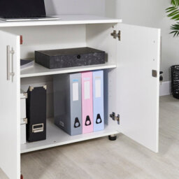 MMT Funiture Designs White Storage Cabinet Cupboard With 1 Shelf - 2 Door Lockable Unit - Short Office Storage Cupboard Organiser - thumbnail 6