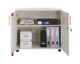 MMT Funiture Designs White Storage Cabinet Cupboard With 1 Shelf - 2 Door Lockable Unit - Short Office Storage Cupboard Organiser - thumbnail 2