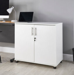 MMT Funiture Designs White Storage Cabinet Cupboard With 1 Shelf - 2 Door Lockable Unit - Short Office Storage Cupboard Organiser - thumbnail 3