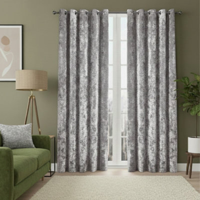 Crushed Velvet Eyelet Curtains Luxurious Finish For Contemporary Homes Silver - image 1