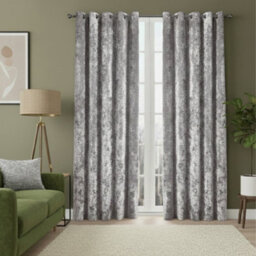 Crushed Velvet Eyelet Curtains Luxurious Finish For Contemporary Homes Silver