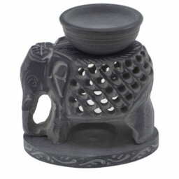 Serenityy Soapstone Oil Burner 10.5Cm - Hand-Carved Standing Elephant, Gray, Gloss Finish