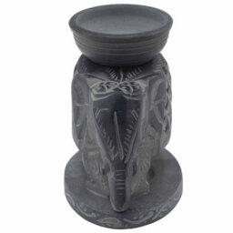 Serenityy Soapstone Oil Burner 10.5Cm - Hand-Carved Standing Elephant, Gray, Gloss Finish - thumbnail 2