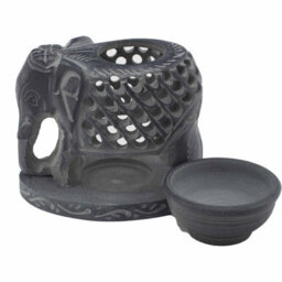 Serenityy Soapstone Oil Burner 10.5Cm - Hand-Carved Standing Elephant, Gray, Gloss Finish - thumbnail 3