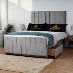 UKBEDFURNITURE Hampton Grey Plush  Divan Bed Base With 26 Inch Headboard & 10 Inch Orthopaedic Mattress - No Storage - thumbnail 2