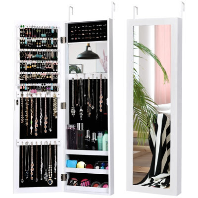 Costway Mirrored Jewelry Cabinet Wall Mounted/door Hanging Jewelry Armoire - image 1