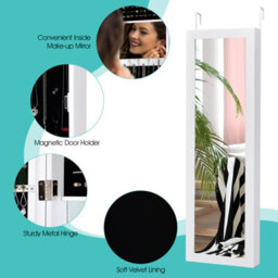Costway Mirrored Jewelry Cabinet Wall Mounted/door Hanging Jewelry Armoire - thumbnail 8