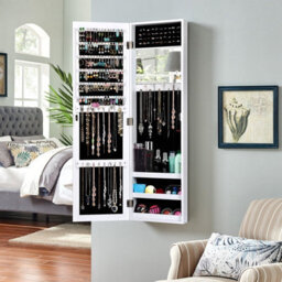 Costway Mirrored Jewelry Cabinet Wall Mounted/door Hanging Jewelry Armoire - thumbnail 9