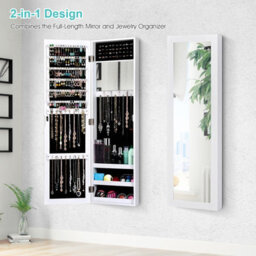 Costway Mirrored Jewelry Cabinet Wall Mounted/door Hanging Jewelry Armoire - thumbnail 4