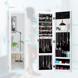 Costway Mirrored Jewelry Cabinet Wall Mounted/door Hanging Jewelry Armoire - thumbnail 2
