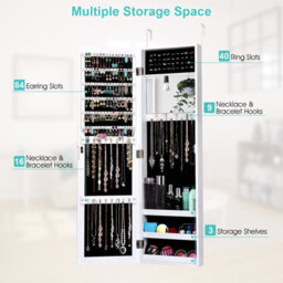 Costway Mirrored Jewelry Cabinet Wall Mounted/door Hanging Jewelry Armoire - thumbnail 7