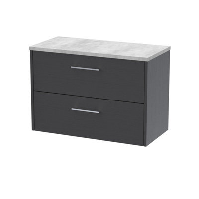 Balterley Winshill Contemporary 2 Drawer Wall Hung Vanity Unit With Laminate Worktop, Woodgrain Dark Grey, 800mm - image 1
