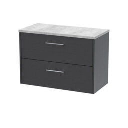 Balterley Winshill Contemporary 2 Drawer Wall Hung Vanity Unit With Laminate Worktop, Woodgrain Dark Grey, 800mm