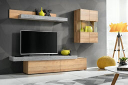 Arte Entertainment Unit W2500mm H1700mm D400mm - Vintage Oak & Concrete Grey For Tvs Up To 70 In With Ample Storage