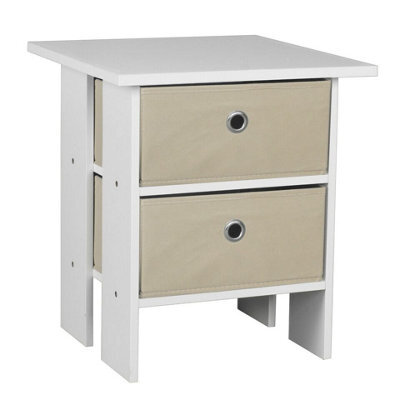 Urbn-Living Urbnliving Height 45Cm 2 Tier 2 Drawer White And Beige Wooden Bedside Table - image 1
