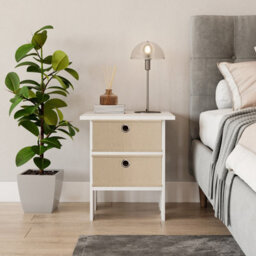Urbn-Living Urbnliving Height 45Cm 2 Tier 2 Drawer White And Beige Wooden Bedside Table - thumbnail 2