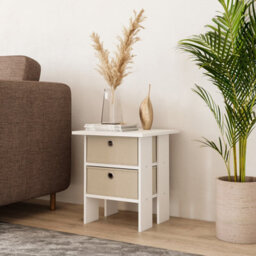 Urbn-Living Urbnliving Height 45Cm 2 Tier 2 Drawer White And Beige Wooden Bedside Table - thumbnail 3