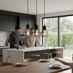 3 Light Pendant Light Height Adjustable, E27 Ceiling Lights Metal Square Plate Hanging Lights For Living Room, Dining Room - thumbnail 8