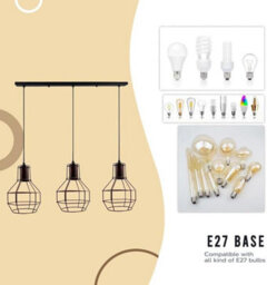 3 Light Pendant Light Height Adjustable, E27 Ceiling Lights Metal Square Plate Hanging Lights For Living Room, Dining Room - thumbnail 4