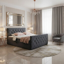 Malaga M Bedroom Upholstered Bed Mdf Laminated Board Hr Foam Bonell Spring Wooden Frame With Topper 180X200 Dark Grey