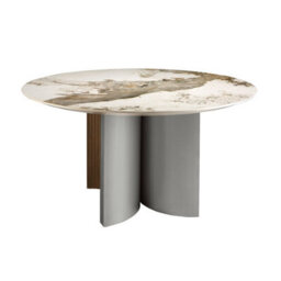 Angel Cerda Elegant Round Dining Table In Porcelain Marble With Walnut And Silver Accents - thumbnail 5