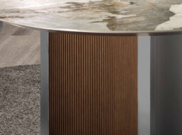 Angel Cerda Elegant Round Dining Table In Porcelain Marble With Walnut And Silver Accents - thumbnail 6